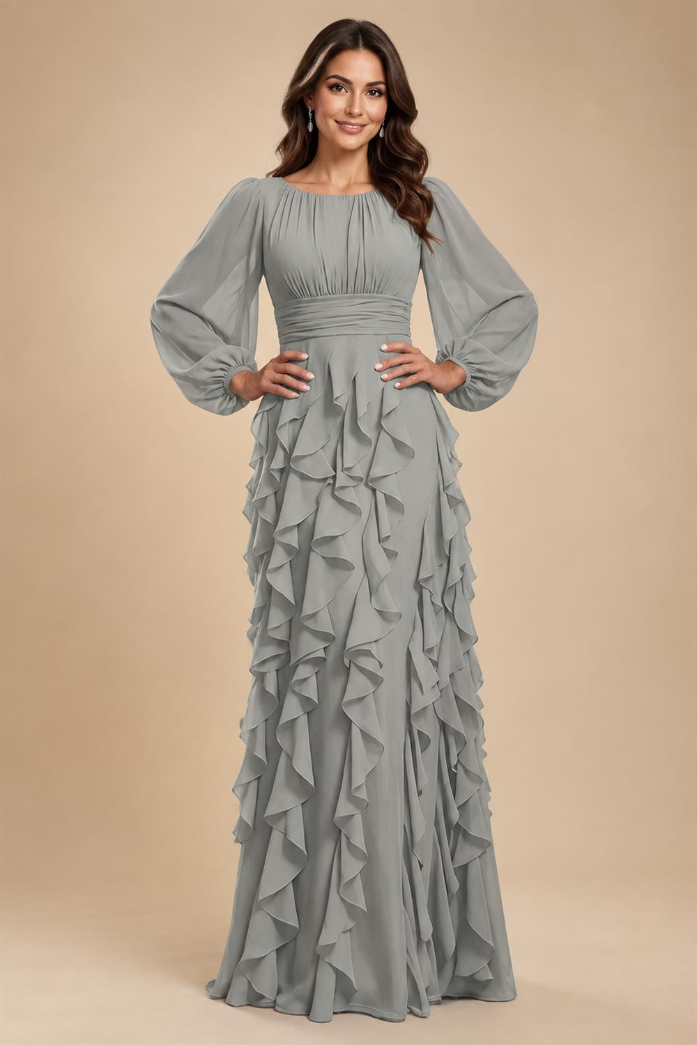A-Line/Princess Scoop Neck Chiffon Maxi Mother of the Bride & Groom Dresses with Ruffles (SHI22501599)