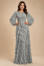 A-Line/Princess Scoop Neck Chiffon Maxi Mother of the Bride & Groom Dresses with Ruffles (SHI22501599)