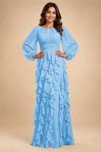 A-Line/Princess Scoop Neck Chiffon Maxi Mother of the Bride & Groom Dresses with Ruffles (SHI22501599)