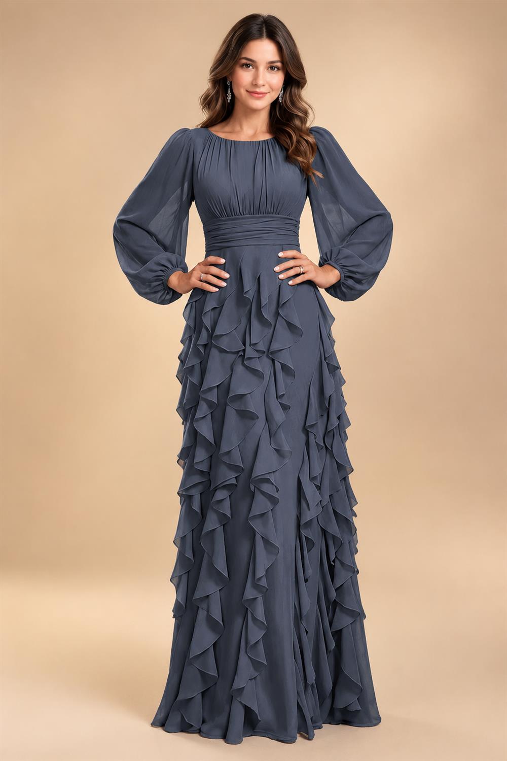A-Line/Princess Scoop Neck Chiffon Maxi Mother of the Bride & Groom Dresses with Ruffles (SHI22501599)