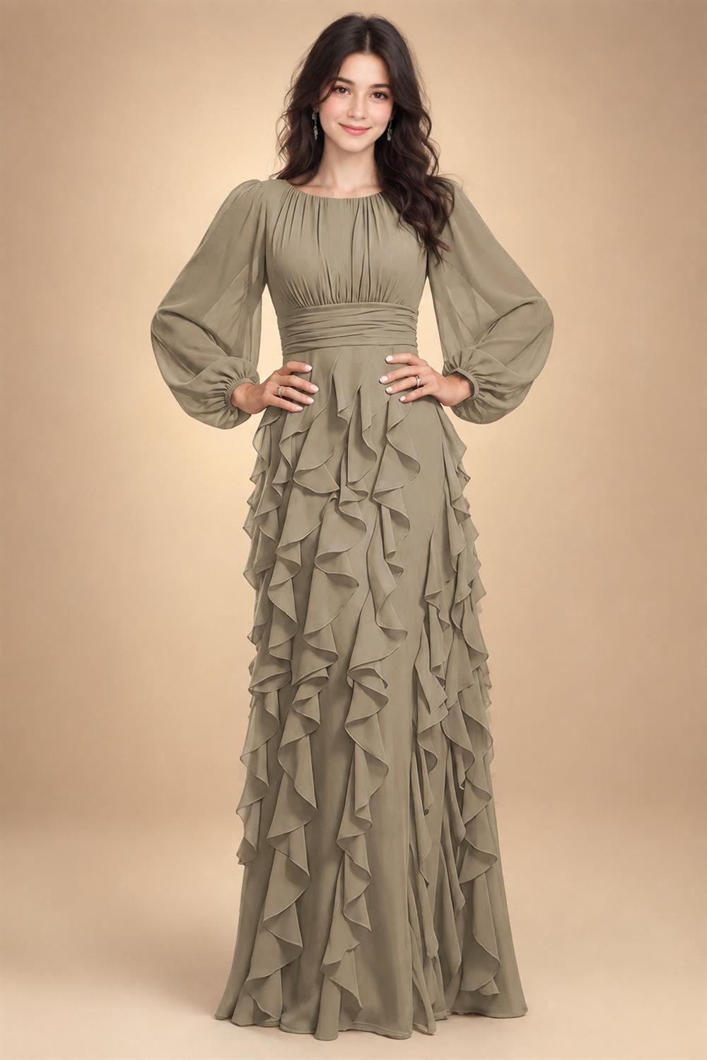 A-Line/Princess Scoop Neck Chiffon Maxi Mother of the Bride & Groom Dresses with Ruffles (SHI22501599)