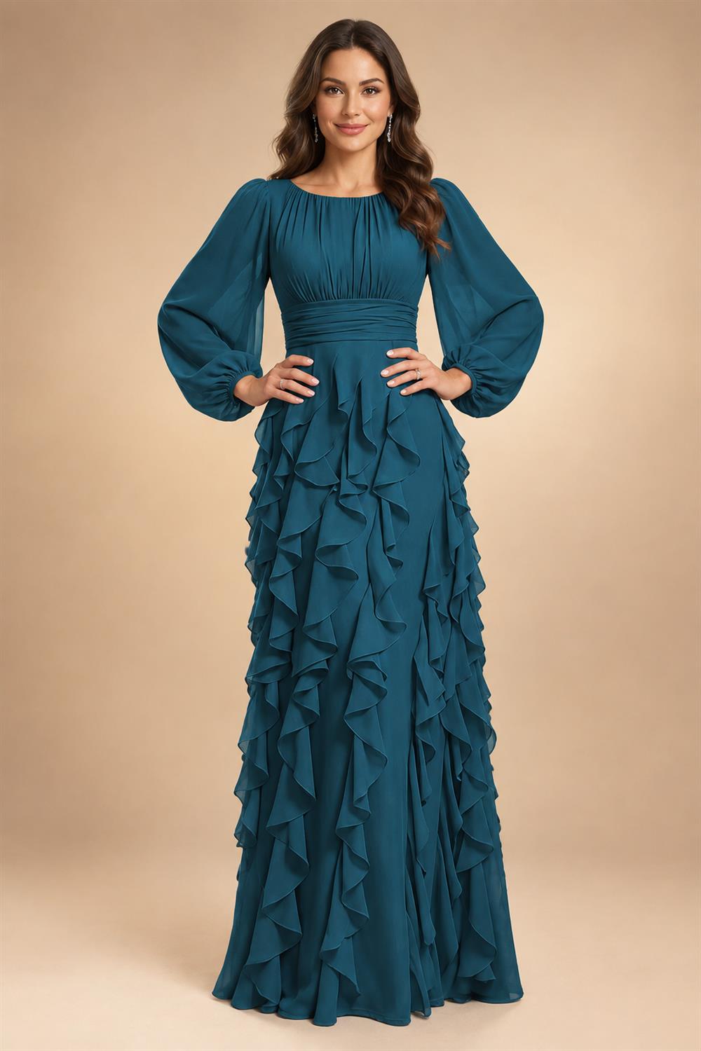 A-Line/Princess Scoop Neck Chiffon Maxi Mother of the Bride & Groom Dresses with Ruffles (SHI22501599)