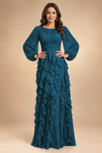 A-Line/Princess Scoop Neck Chiffon Maxi Mother of the Bride & Groom Dresses with Ruffles (SHI22501599)