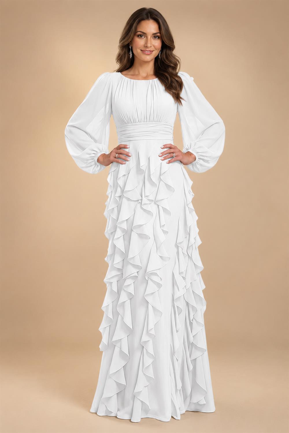 A-Line/Princess Scoop Neck Chiffon Maxi Mother of the Bride & Groom Dresses with Ruffles (SHI22501599)
