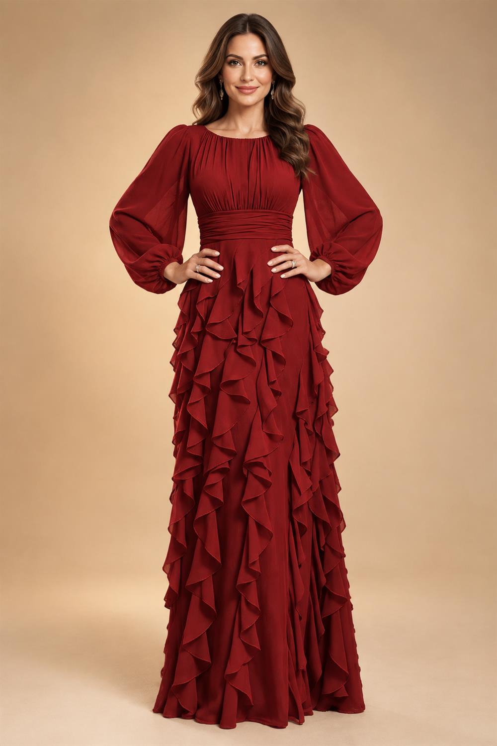 A-Line/Princess Scoop Neck Chiffon Maxi Mother of the Bride & Groom Dresses with Ruffles (SHI22501599)