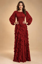 A-Line/Princess Scoop Neck Chiffon Maxi Mother of the Bride & Groom Dresses with Ruffles (SHI22501599)