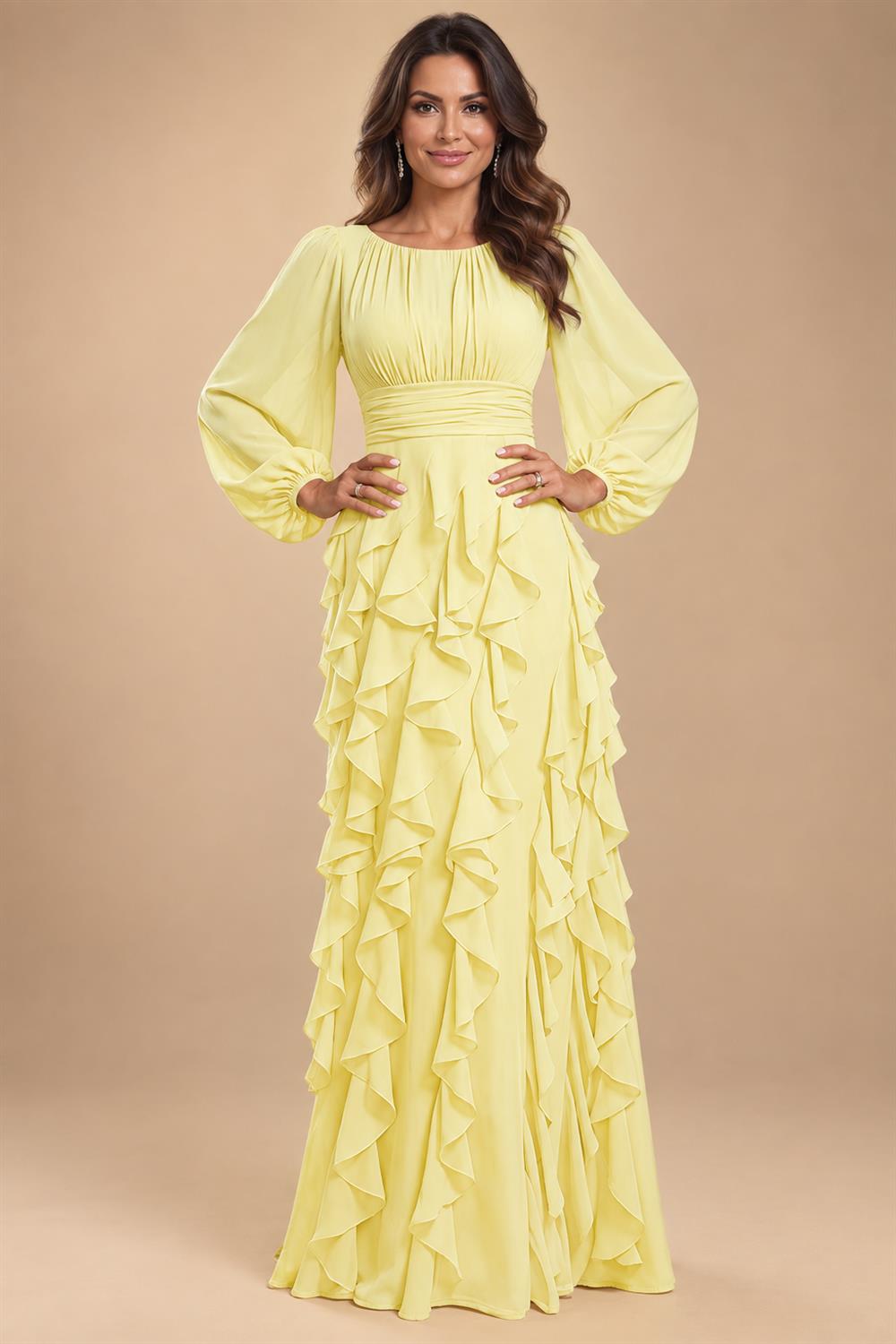 A-Line/Princess Scoop Neck Chiffon Maxi Mother of the Bride & Groom Dresses with Ruffles (SHI22501599)