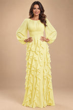 A-Line/Princess Scoop Neck Chiffon Maxi Mother of the Bride & Groom Dresses with Ruffles (SHI22501599)
