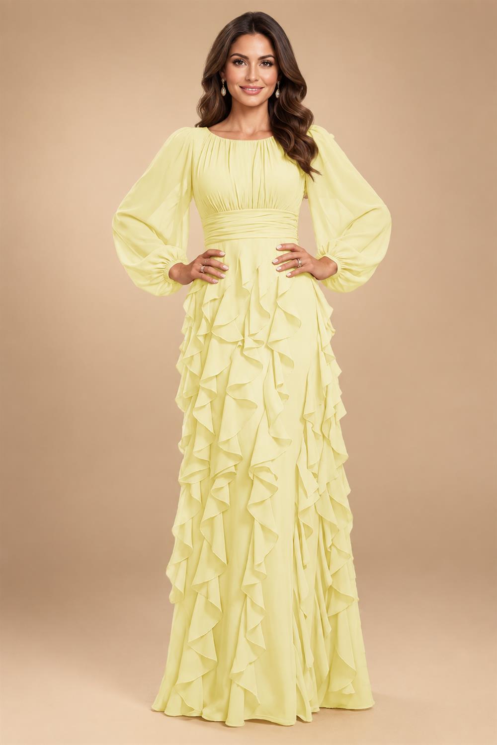 A-Line/Princess Scoop Neck Chiffon Maxi Mother of the Bride & Groom Dresses with Ruffles (SHI22501599)