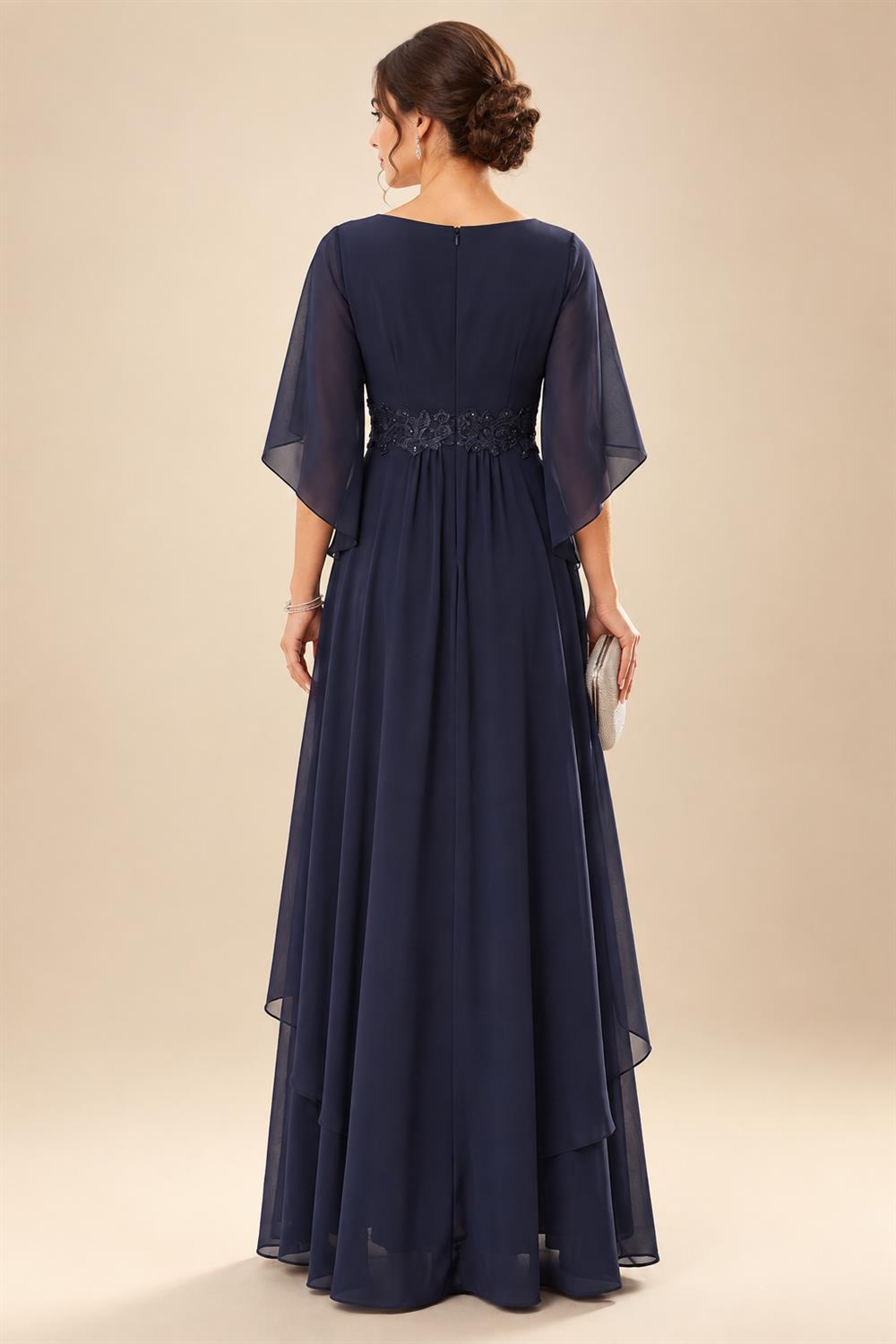 A-Line/Princess V-Neck Chiffon Floor-Length Mother of the Bride & Groom Dresses with Lace Appliques & Pleats (SHI22501605)