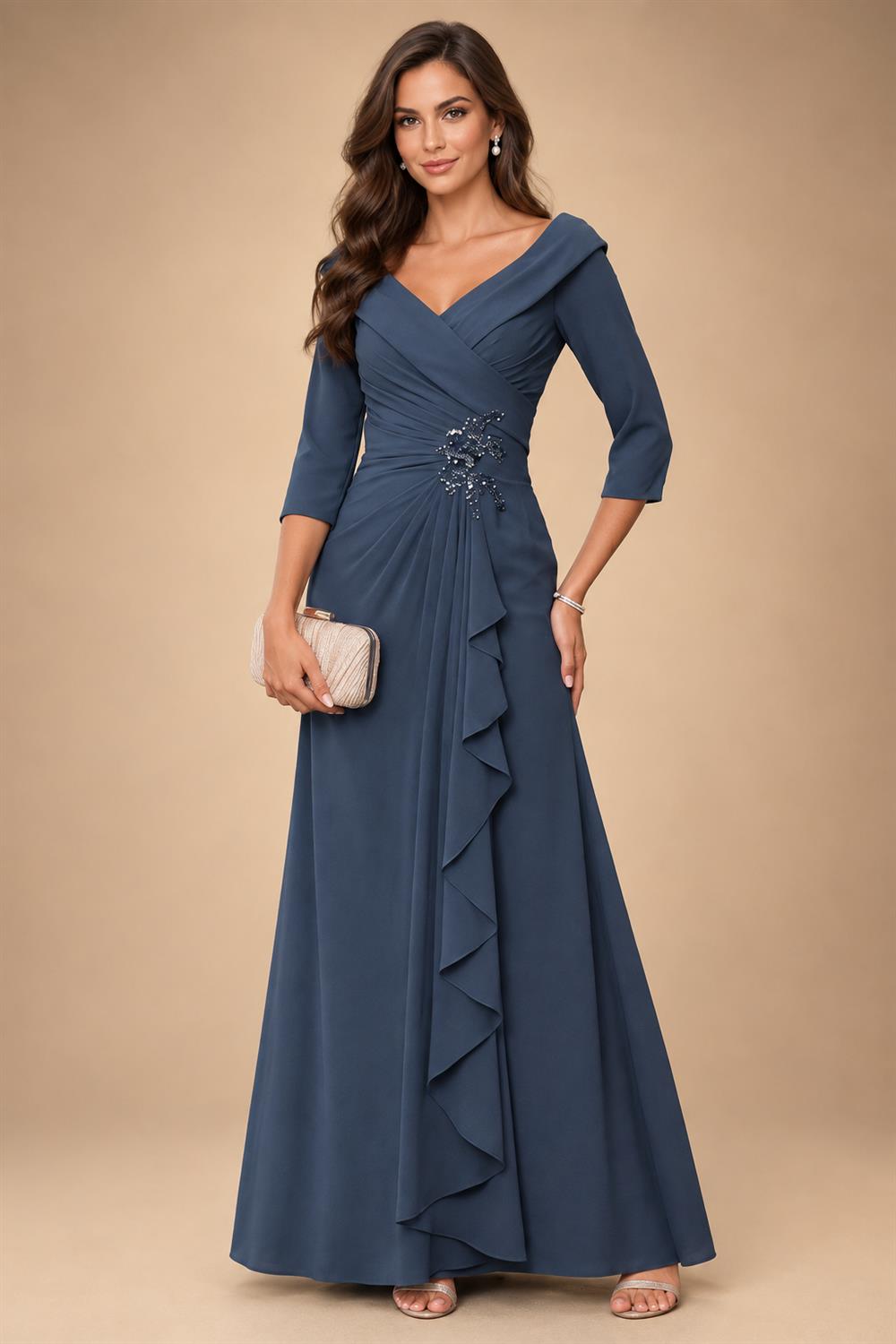 A-Line/Princess Off Shoulder Chiffon Floor-Length Mother of the Bride & Groom Dresses with Lace Appliques & Pleats (SHI22501566)