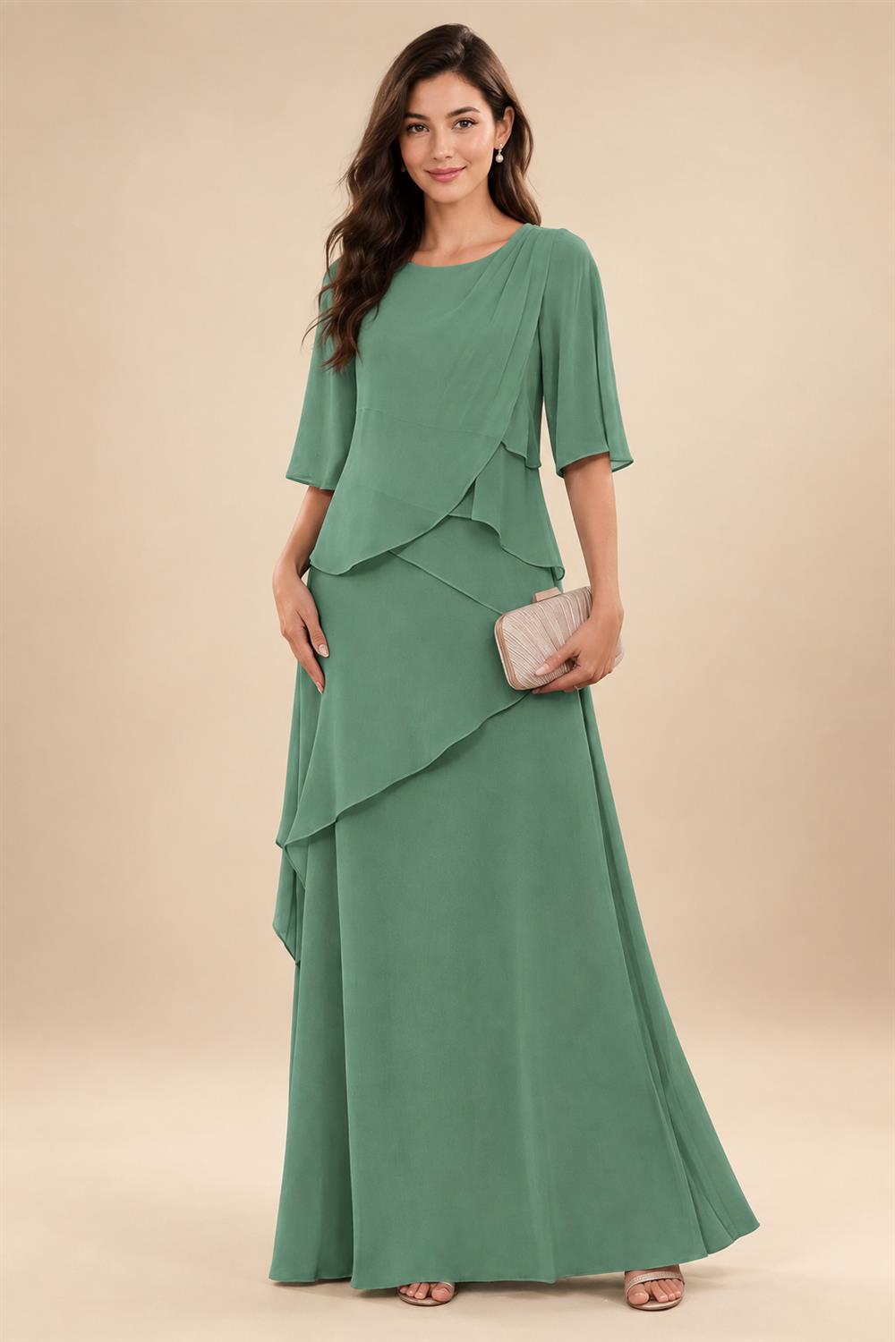 A-Line/Princess Scoop Neck Chiffon Floor-Length Mother of the Bride & Groom Dresses with Tiered Layers & Ruffles (SHI22501612)