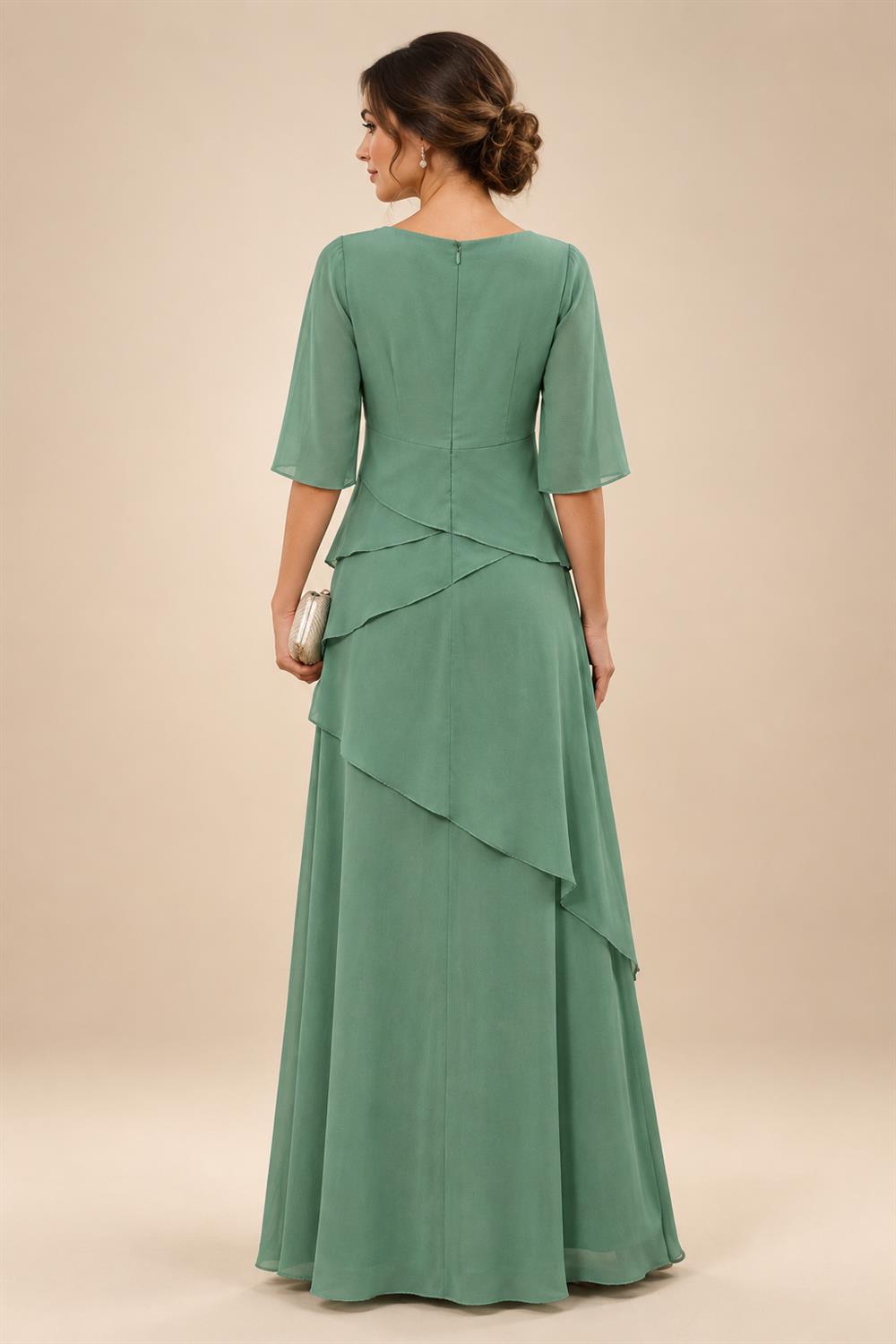 A-Line/Princess Scoop Neck Chiffon Floor-Length Mother of the Bride & Groom Dresses with Tiered Layers & Ruffles (SHI22501612)