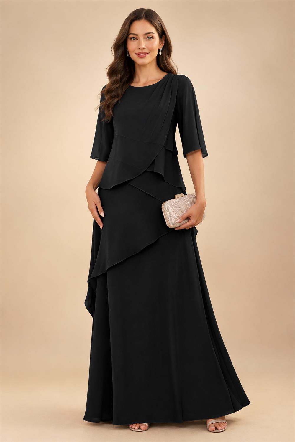 A-Line/Princess Scoop Neck Chiffon Floor-Length Mother of the Bride & Groom Dresses with Tiered Layers & Ruffles (SHI22501612)