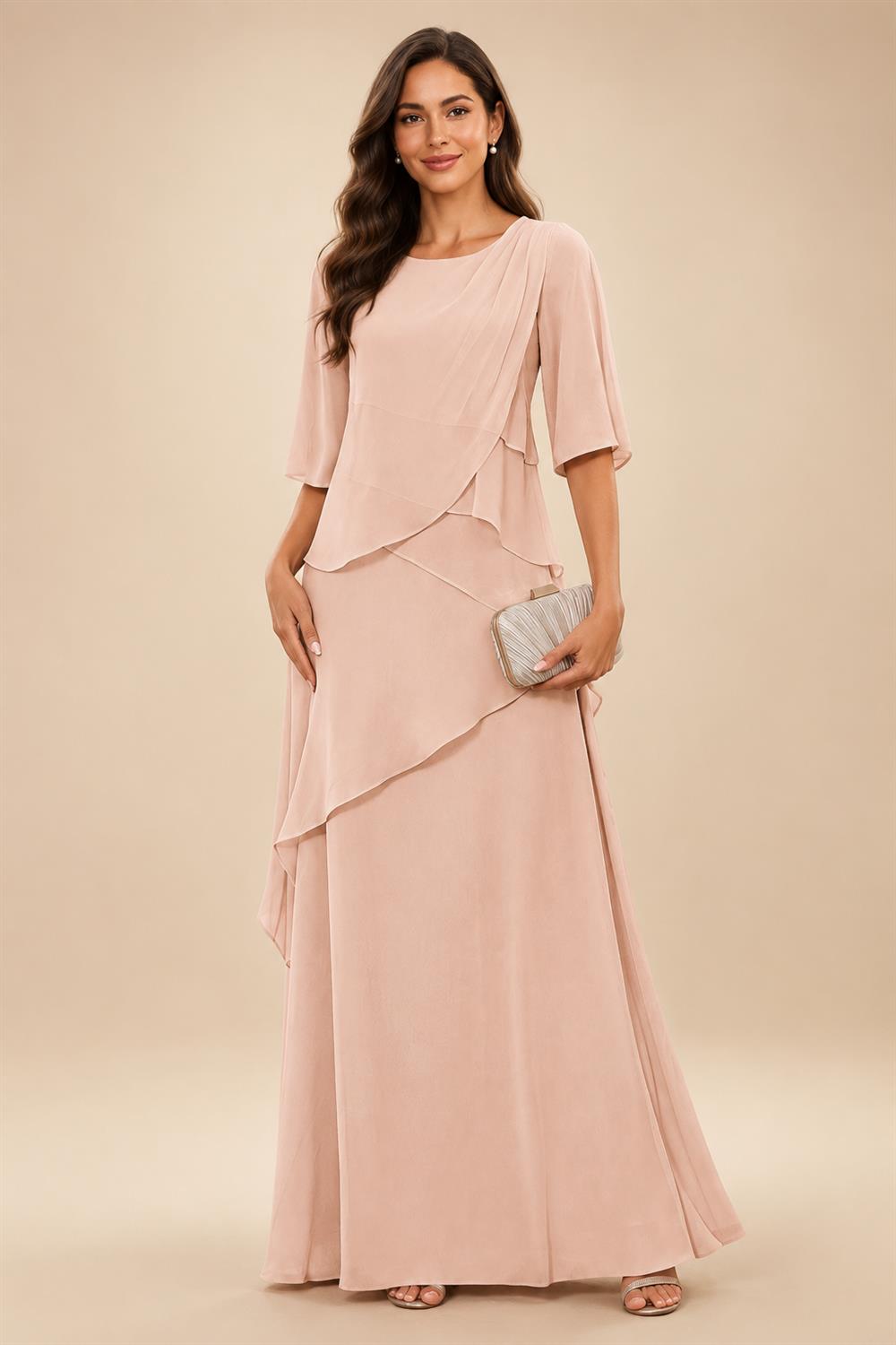 A-Line/Princess Scoop Neck Chiffon Floor-Length Mother of the Bride & Groom Dresses with Tiered Layers & Ruffles (SHI22501612)