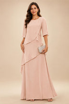 A-Line/Princess Scoop Neck Chiffon Floor-Length Mother of the Bride & Groom Dresses with Tiered Layers & Ruffles (SHI22501612)