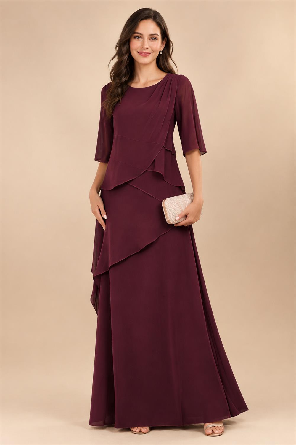 A-Line/Princess Scoop Neck Chiffon Floor-Length Mother of the Bride & Groom Dresses with Tiered Layers & Ruffles (SHI22501612)