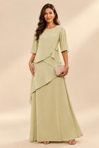 A-Line/Princess Scoop Neck Chiffon Floor-Length Mother of the Bride & Groom Dresses with Tiered Layers & Ruffles (SHI22501612)
