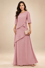 A-Line/Princess Scoop Neck Chiffon Floor-Length Mother of the Bride & Groom Dresses with Tiered Layers & Ruffles (SHI22501612)