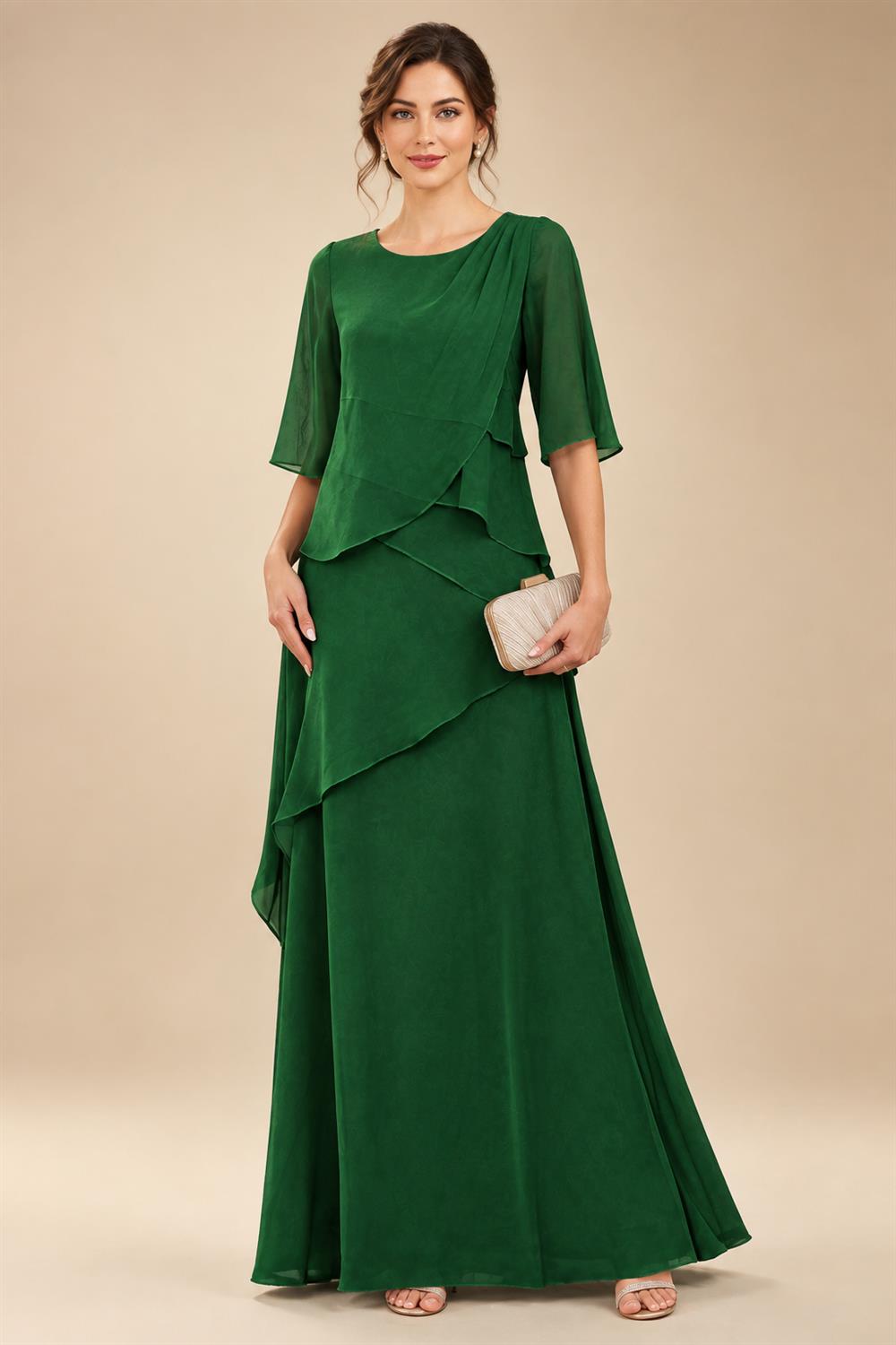 A-Line/Princess Scoop Neck Chiffon Floor-Length Mother of the Bride & Groom Dresses with Tiered Layers & Ruffles (SHI22501612)