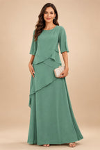 A-Line/Princess Scoop Neck Chiffon Floor-Length Mother of the Bride & Groom Dresses with Tiered Layers & Ruffles (SHI22501612)