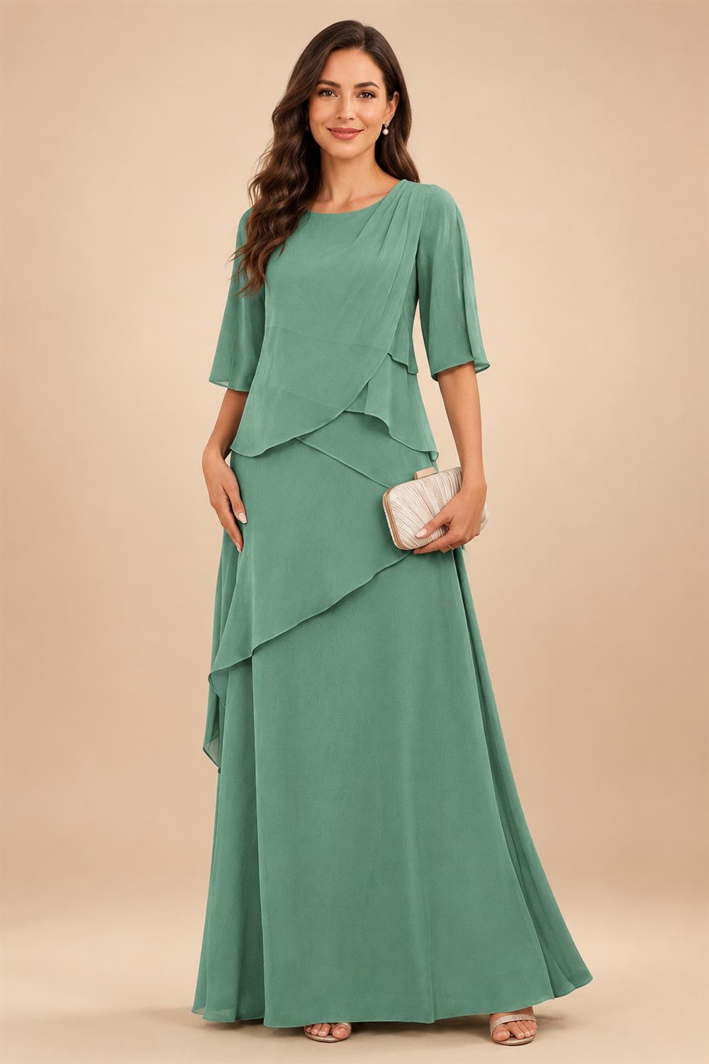 A-Line/Princess Scoop Neck Chiffon Floor-Length Mother of the Bride & Groom Dresses with Tiered Layers & Ruffles (SHI22501612)