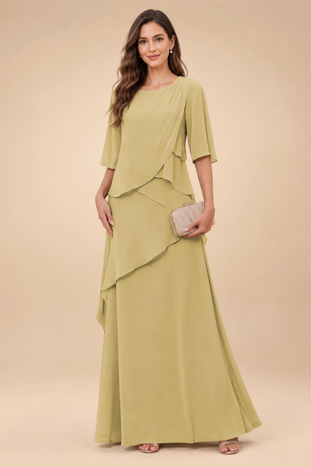 A-Line/Princess Scoop Neck Chiffon Floor-Length Mother of the Bride & Groom Dresses with Tiered Layers & Ruffles (SHI22501612)