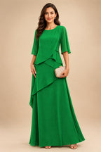 A-Line/Princess Scoop Neck Chiffon Floor-Length Mother of the Bride & Groom Dresses with Tiered Layers & Ruffles (SHI22501612)