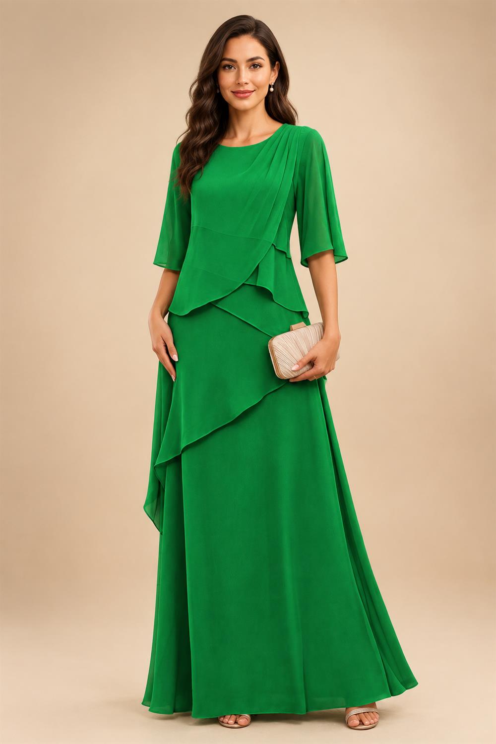 A-Line/Princess Scoop Neck Chiffon Floor-Length Mother of the Bride & Groom Dresses with Tiered Layers & Ruffles (SHI22501612)