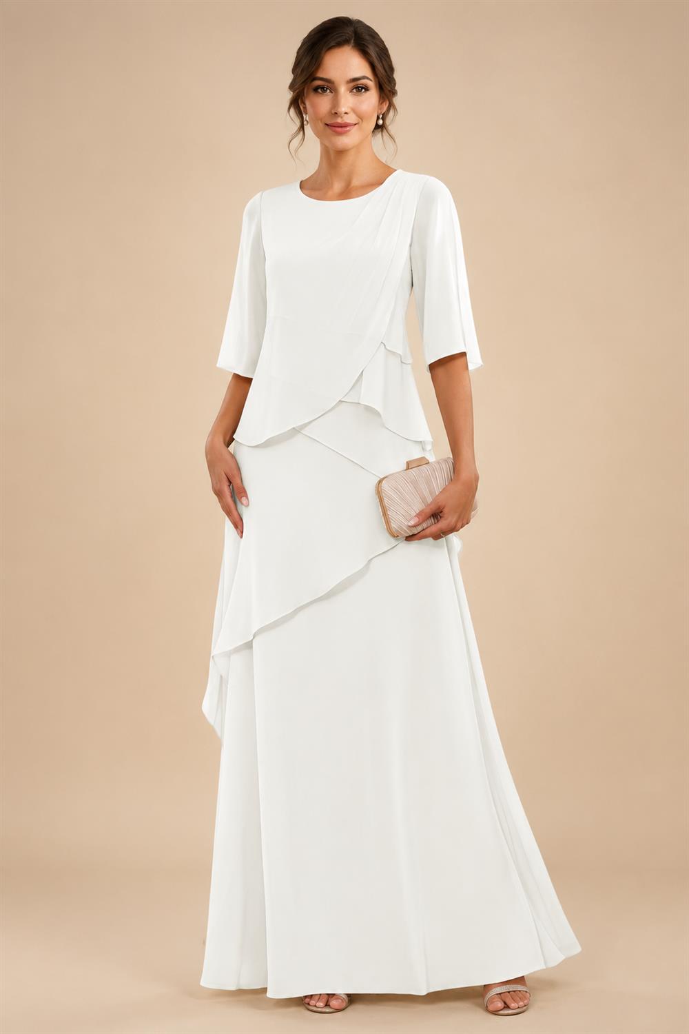 A-Line/Princess Scoop Neck Chiffon Floor-Length Mother of the Bride & Groom Dresses with Tiered Layers & Ruffles (SHI22501612)