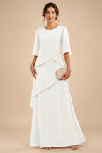 A-Line/Princess Scoop Neck Chiffon Floor-Length Mother of the Bride & Groom Dresses with Tiered Layers & Ruffles (SHI22501612)