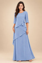 A-Line/Princess Scoop Neck Chiffon Floor-Length Mother of the Bride & Groom Dresses with Tiered Layers & Ruffles (SHI22501612)