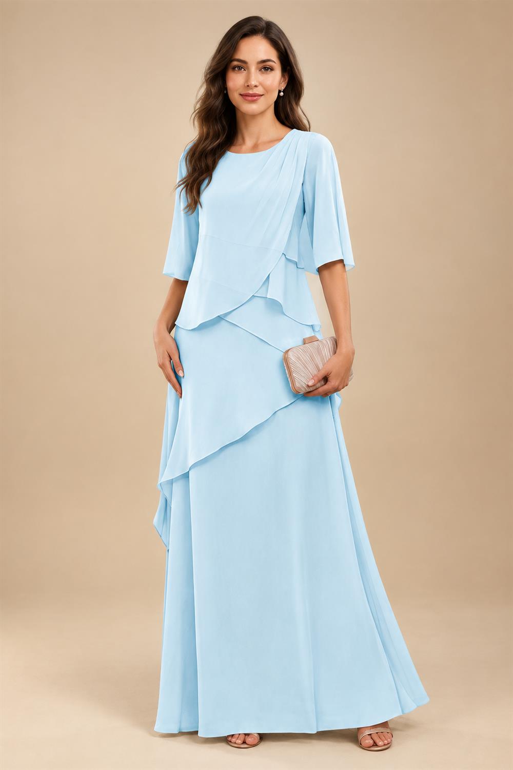 A-Line/Princess Scoop Neck Chiffon Floor-Length Mother of the Bride & Groom Dresses with Tiered Layers & Ruffles (SHI22501612)