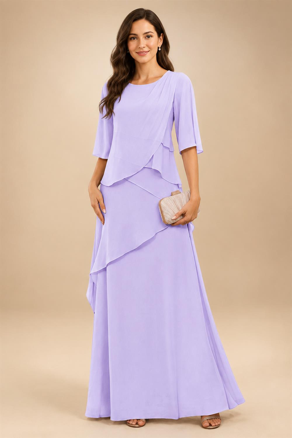 A-Line/Princess Scoop Neck Chiffon Floor-Length Mother of the Bride & Groom Dresses with Tiered Layers & Ruffles (SHI22501612)