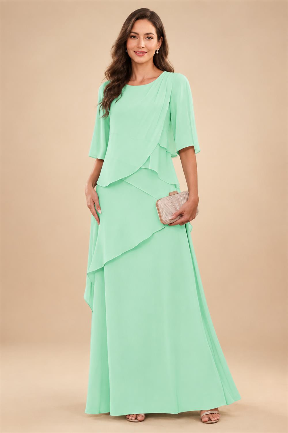 A-Line/Princess Scoop Neck Chiffon Floor-Length Mother of the Bride & Groom Dresses with Tiered Layers & Ruffles (SHI22501612)