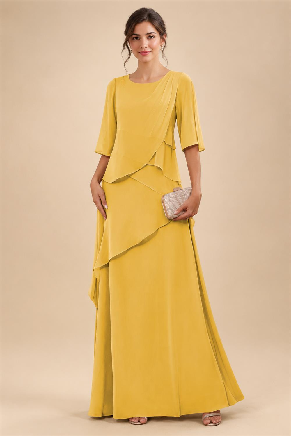 A-Line/Princess Scoop Neck Chiffon Floor-Length Mother of the Bride & Groom Dresses with Tiered Layers & Ruffles (SHI22501612)