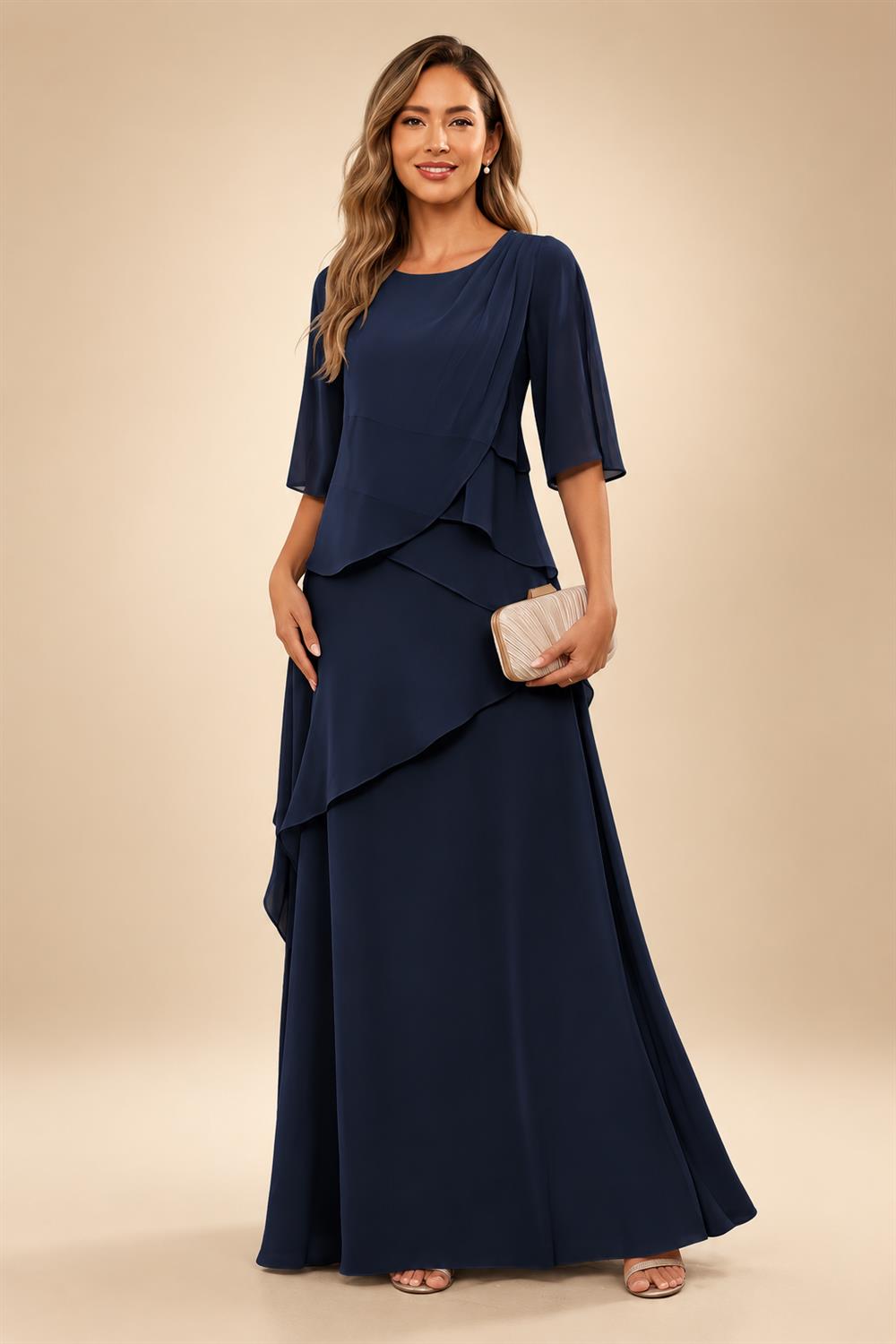 A-Line/Princess Scoop Neck Chiffon Floor-Length Mother of the Bride & Groom Dresses with Tiered Layers & Ruffles (SHI22501612)