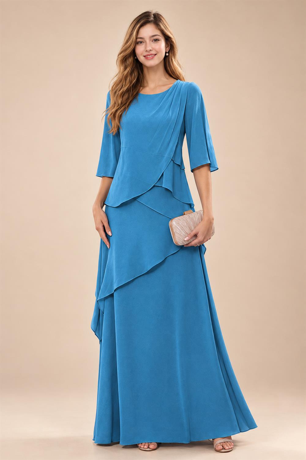 A-Line/Princess Scoop Neck Chiffon Floor-Length Mother of the Bride & Groom Dresses with Tiered Layers & Ruffles (SHI22501612)