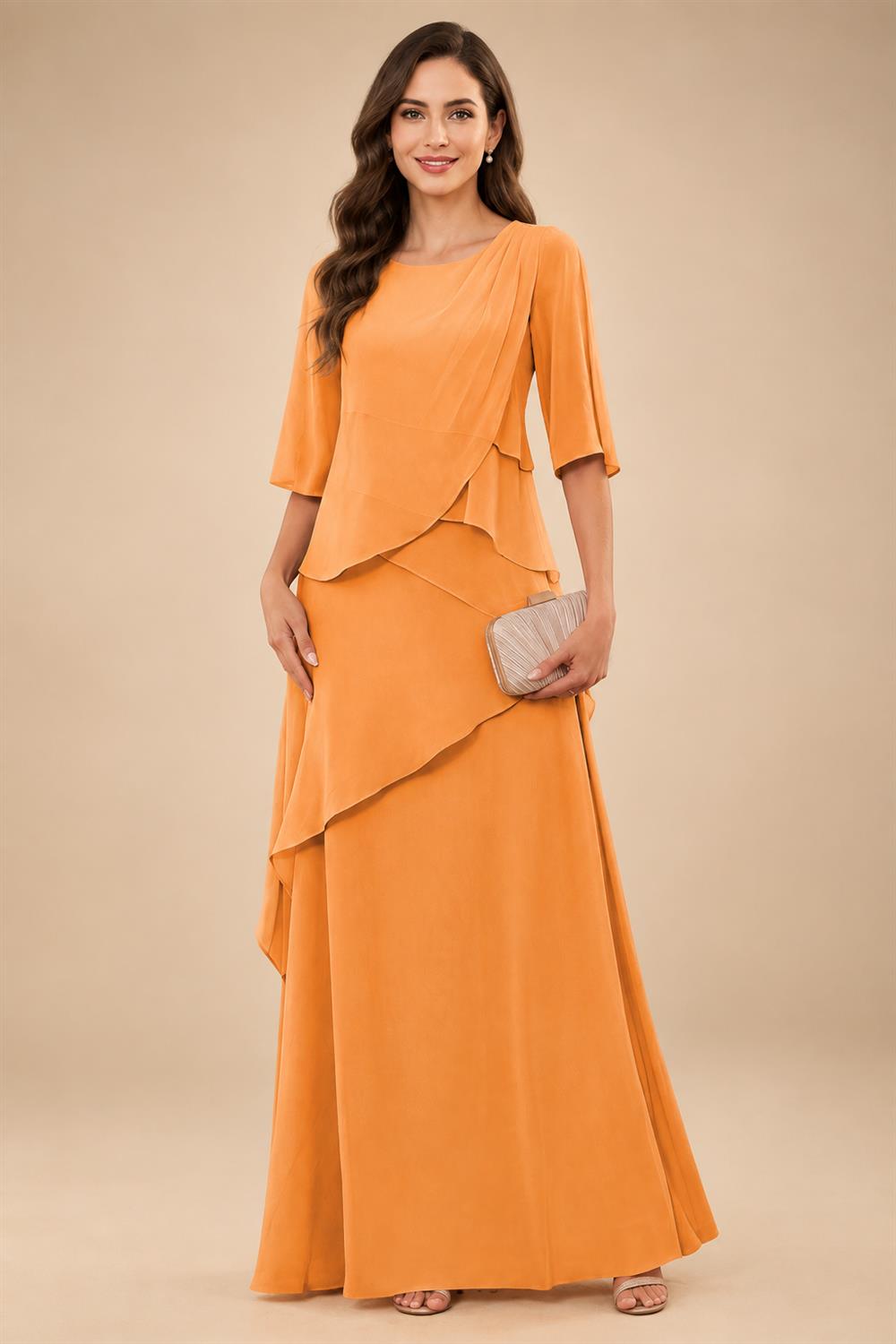 A-Line/Princess Scoop Neck Chiffon Floor-Length Mother of the Bride & Groom Dresses with Tiered Layers & Ruffles (SHI22501612)