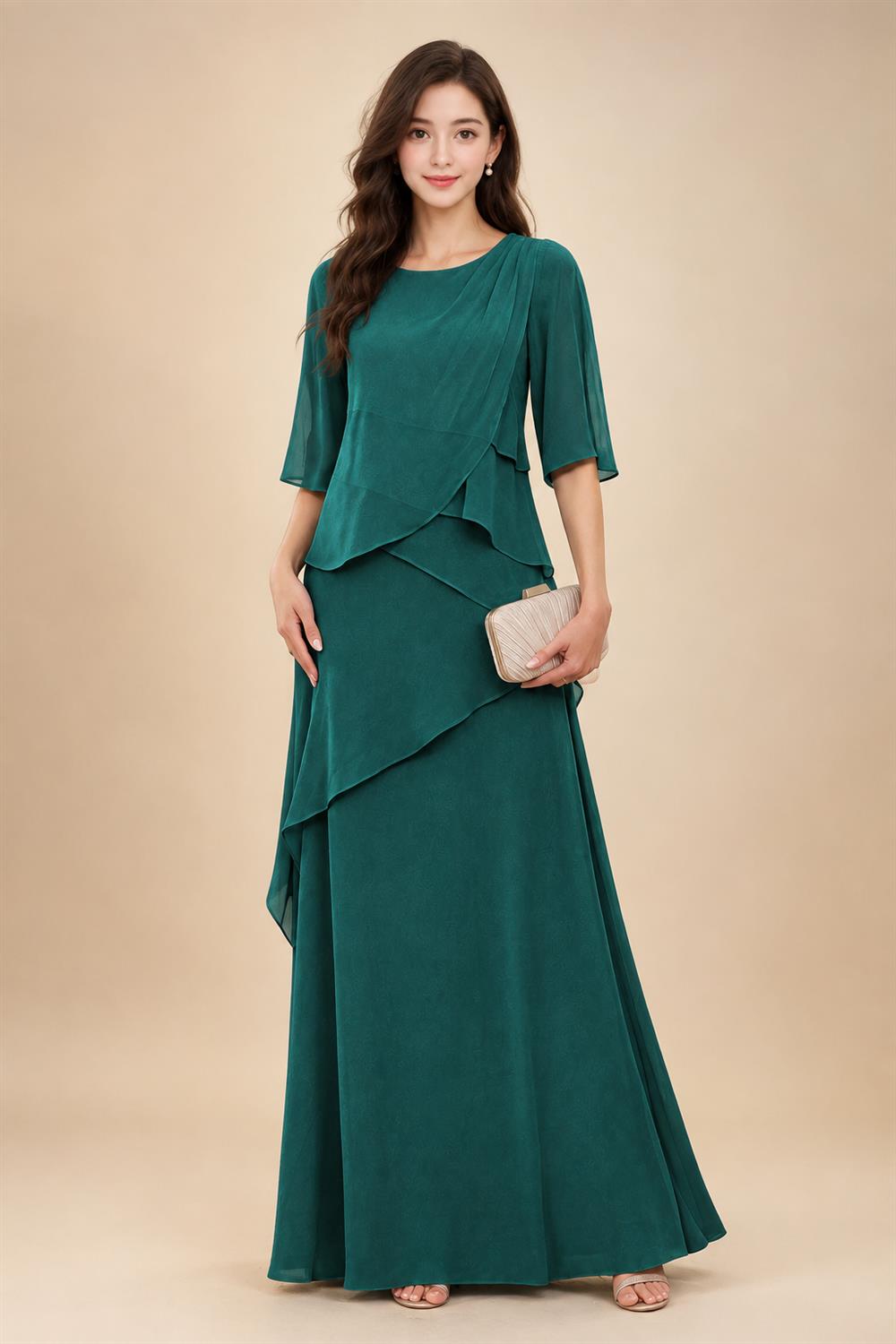 A-Line/Princess Scoop Neck Chiffon Floor-Length Mother of the Bride & Groom Dresses with Tiered Layers & Ruffles (SHI22501612)