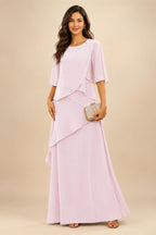 A-Line/Princess Scoop Neck Chiffon Floor-Length Mother of the Bride & Groom Dresses with Tiered Layers & Ruffles (SHI22501612)