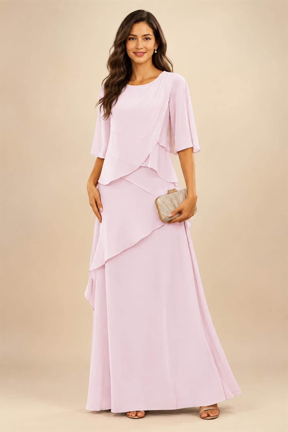A-Line/Princess Scoop Neck Chiffon Floor-Length Mother of the Bride & Groom Dresses with Tiered Layers & Ruffles (SHI22501612)