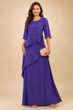 A-Line/Princess Scoop Neck Chiffon Floor-Length Mother of the Bride & Groom Dresses with Tiered Layers & Ruffles (SHI22501612)
