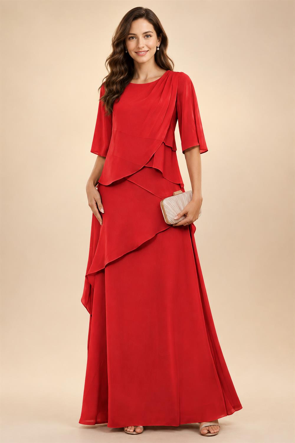 A-Line/Princess Scoop Neck Chiffon Floor-Length Mother of the Bride & Groom Dresses with Tiered Layers & Ruffles (SHI22501612)