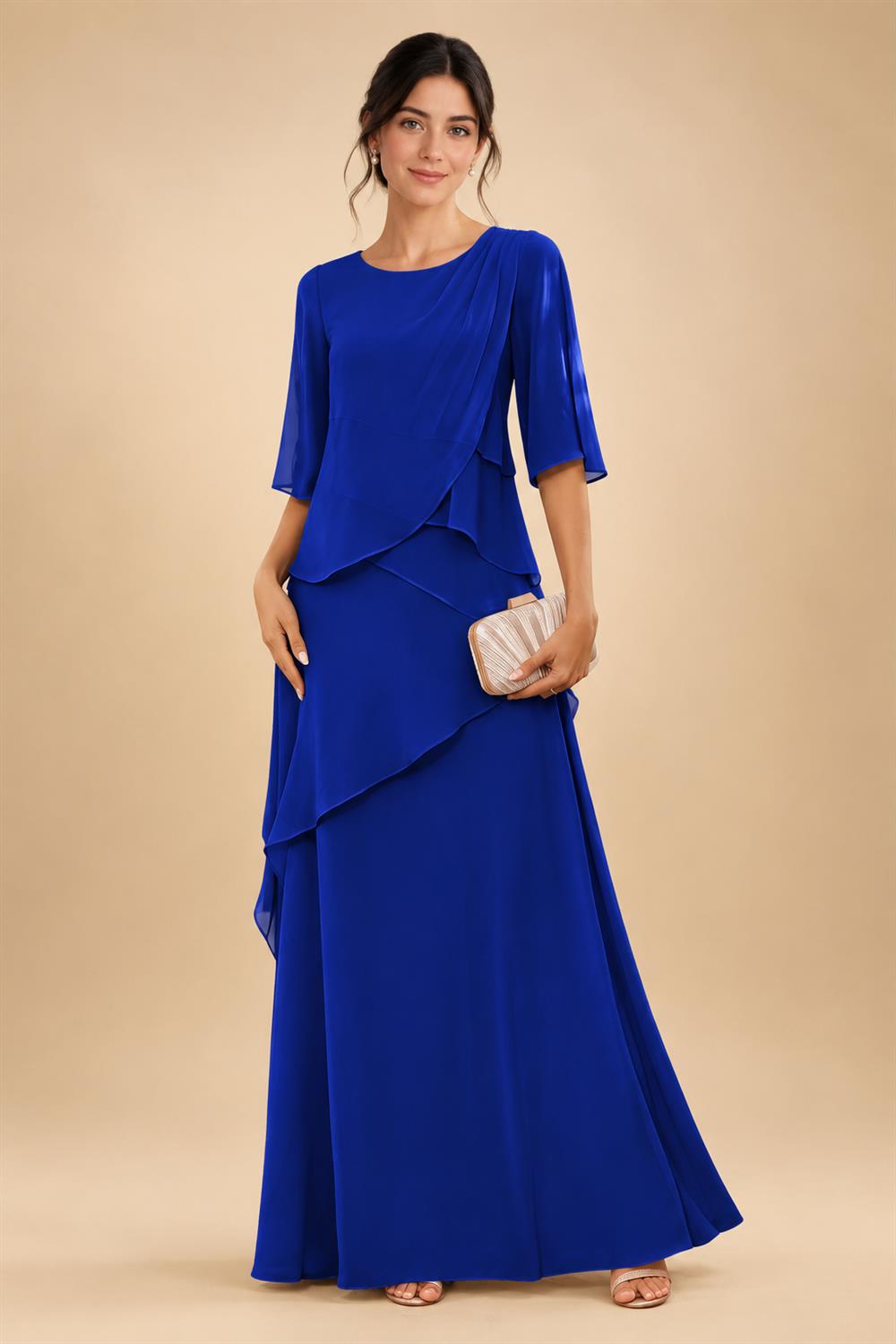 A-Line/Princess Scoop Neck Chiffon Floor-Length Mother of the Bride & Groom Dresses with Tiered Layers & Ruffles (SHI22501612)