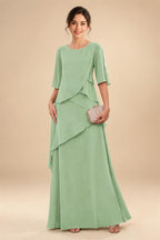 A-Line/Princess Scoop Neck Chiffon Floor-Length Mother of the Bride & Groom Dresses with Tiered Layers & Ruffles (SHI22501612)