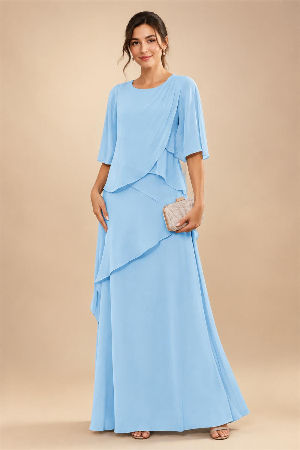 A-Line/Princess Scoop Neck Chiffon Floor-Length Mother of the Bride & Groom Dresses with Tiered Layers & Ruffles (SHI22501612)