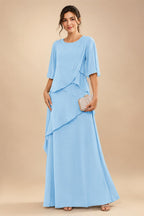 A-Line/Princess Scoop Neck Chiffon Floor-Length Mother of the Bride & Groom Dresses with Tiered Layers & Ruffles (SHI22501612)