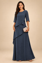 A-Line/Princess Scoop Neck Chiffon Floor-Length Mother of the Bride & Groom Dresses with Tiered Layers & Ruffles (SHI22501612)