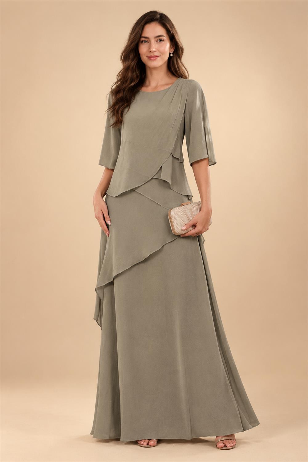 A-Line/Princess Scoop Neck Chiffon Floor-Length Mother of the Bride & Groom Dresses with Tiered Layers & Ruffles (SHI22501612)
